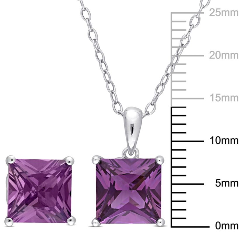 Simulated Alexandrite Pendant with Chain and Earrings 2-Piece Set in Sterling Silver