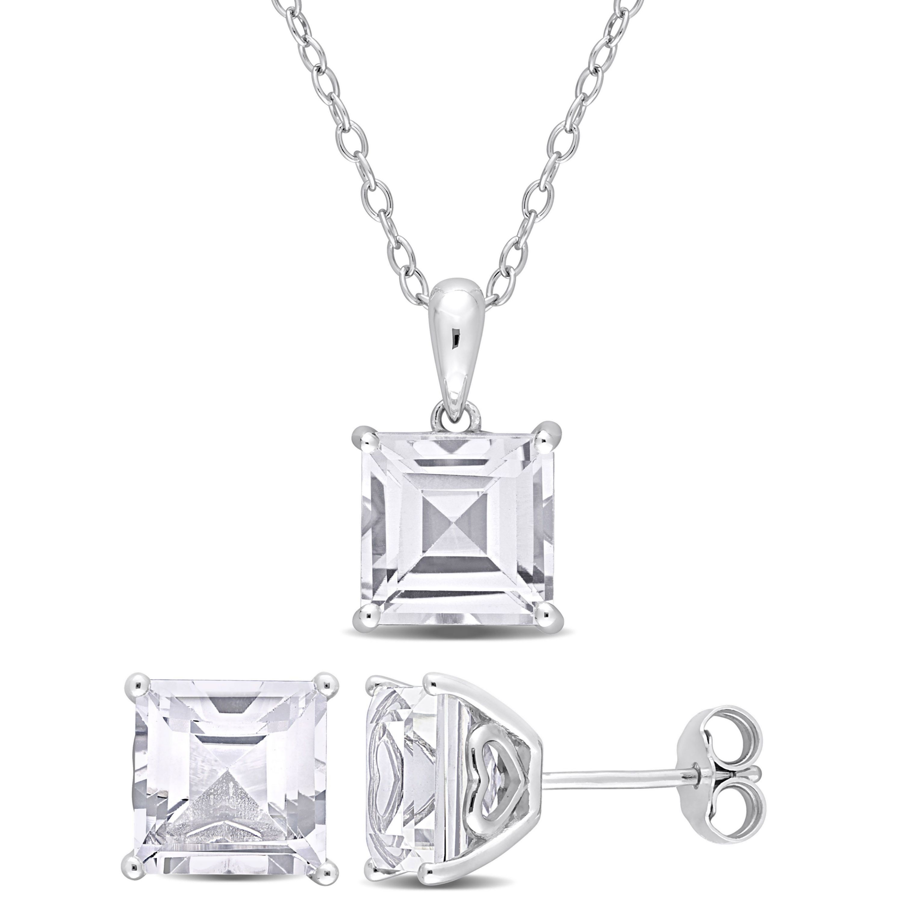 White Topaz Pendant with Chain and Earrings 2-Piece Set in Sterling Silver