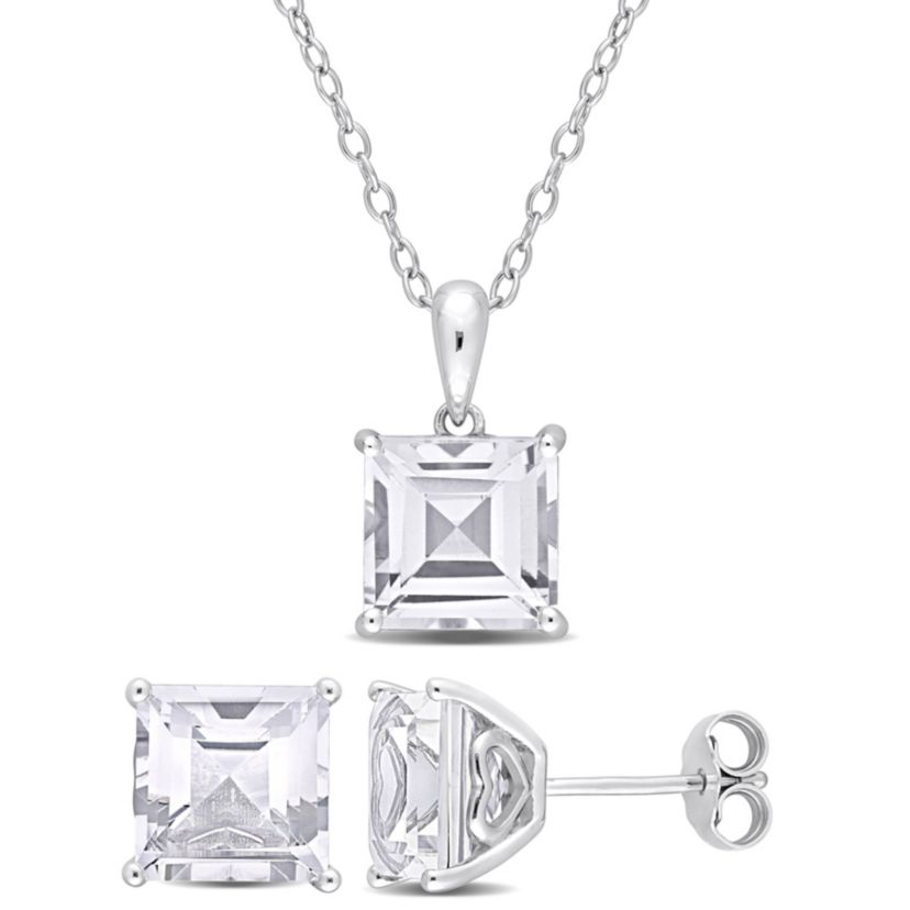 White Topaz Pendant with Chain and Earrings 2-Piece Set in Sterling Silver