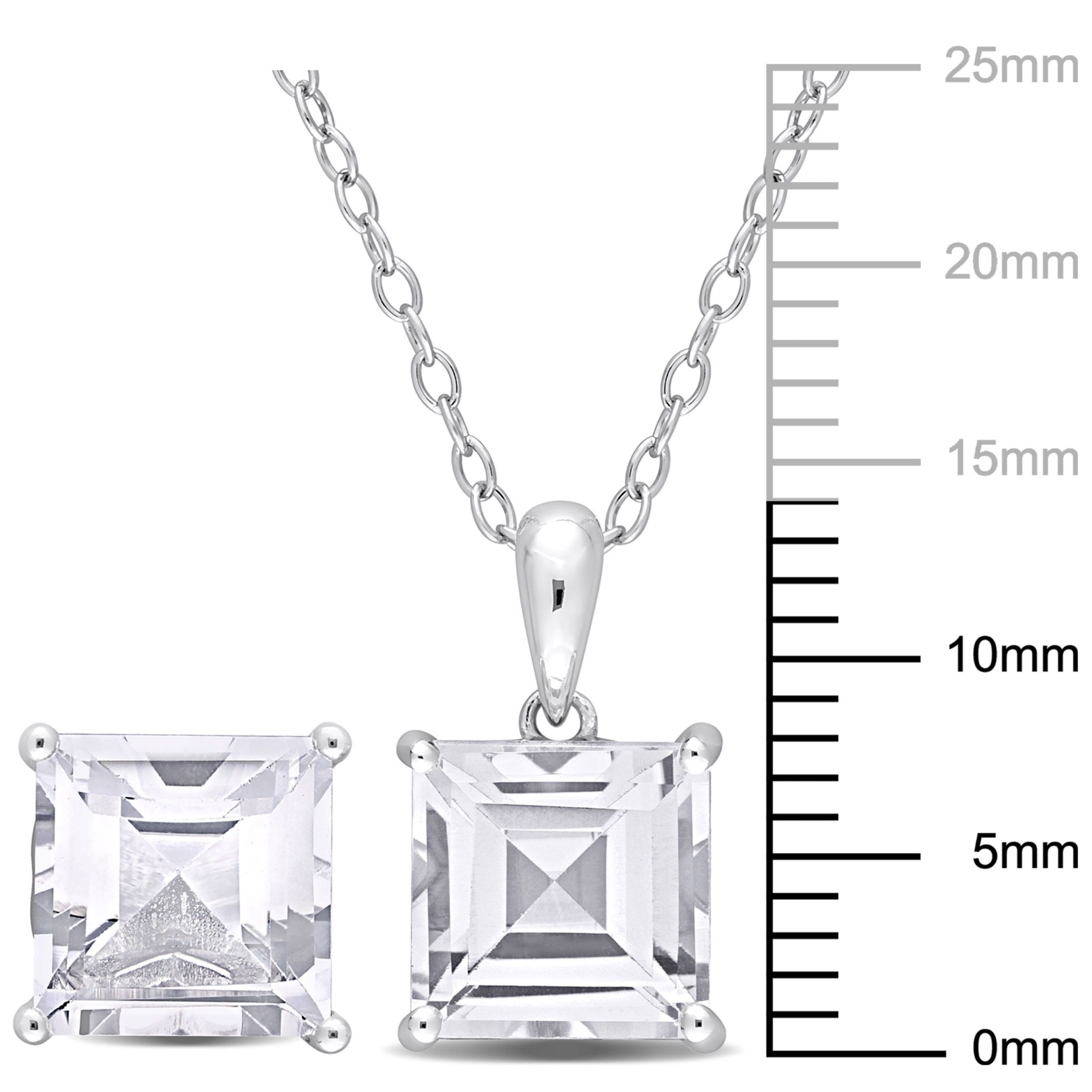 White Topaz Pendant with Chain and Earrings 2-Piece Set in Sterling Silver