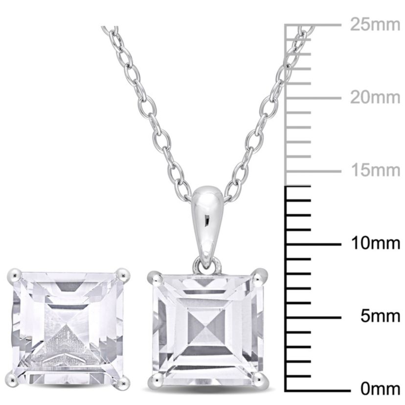 White Topaz Pendant with Chain and Earrings 2-Piece Set in Sterling Silver