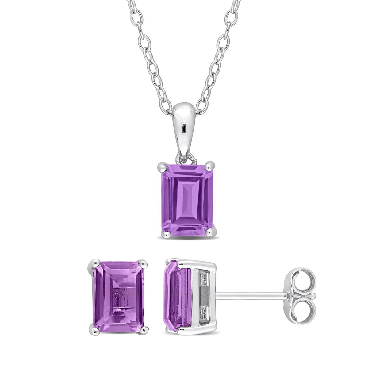 Amethyst Pendant with Chain and Earrings 2-Piece Set in Sterling Silver