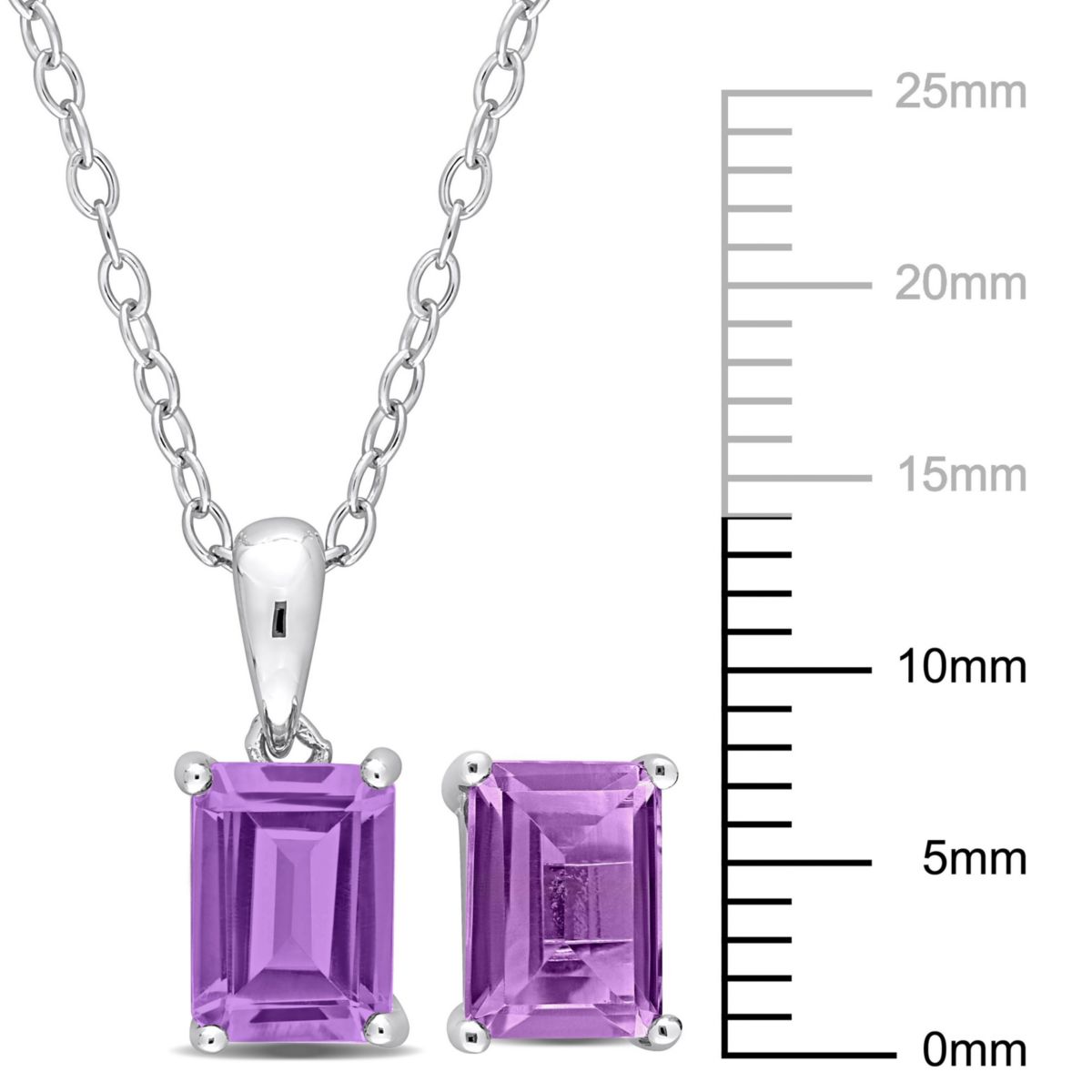 Amethyst Pendant with Chain and Earrings 2-Piece Set in Sterling Silver