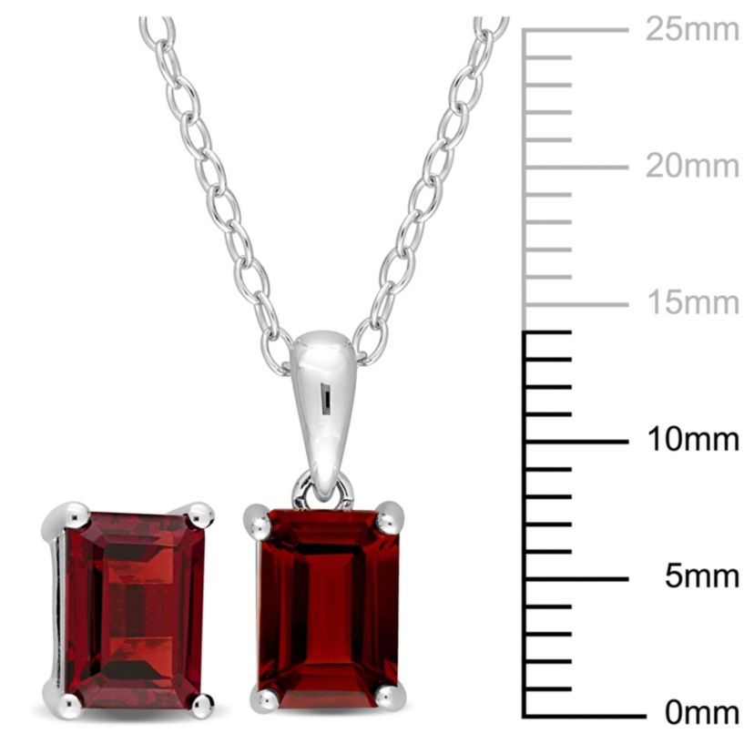 Garnet Solitaire Pendant with Chain and Stud Earrings 2-Piece Set in Sterling Silver