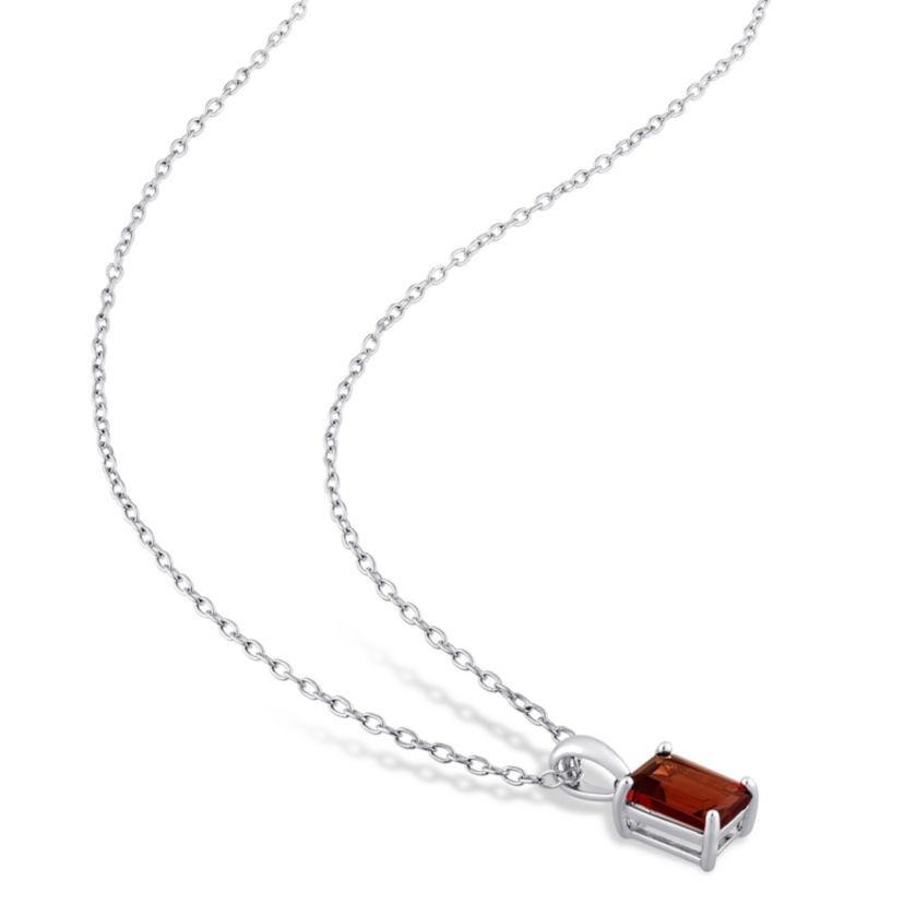 Garnet Solitaire Pendant with Chain and Stud Earrings 2-Piece Set in Sterling Silver