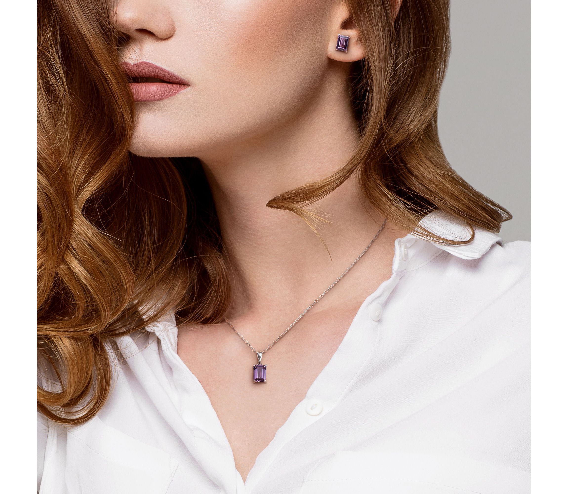 Lab Created Simulated Alexandrite Pendant with Chain and Earrings 2-Piece Set in Sterling Silver