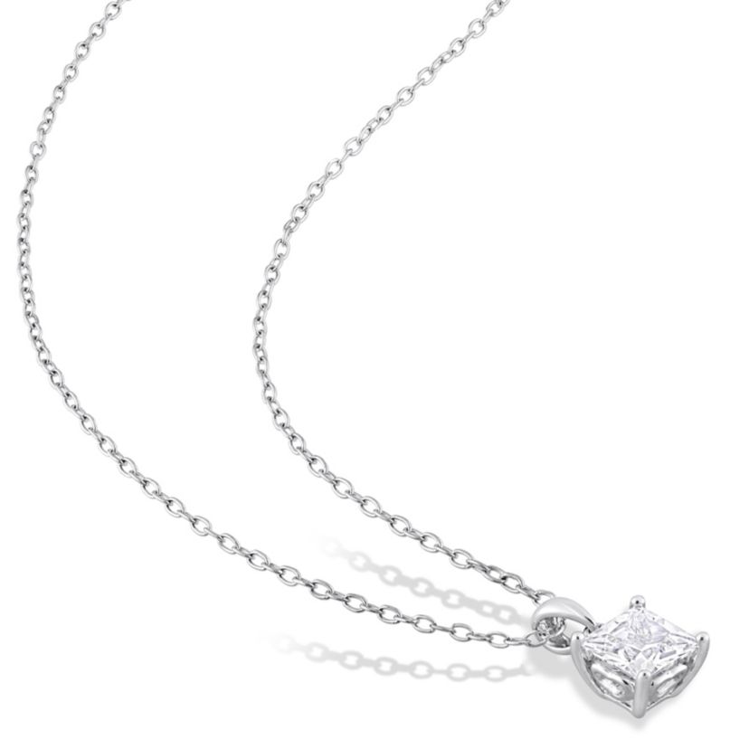 Lab Created Created White Sapphire Solitaire Pendant with Chain and Stud Earrings 2-Piece Set in Sterling Silver