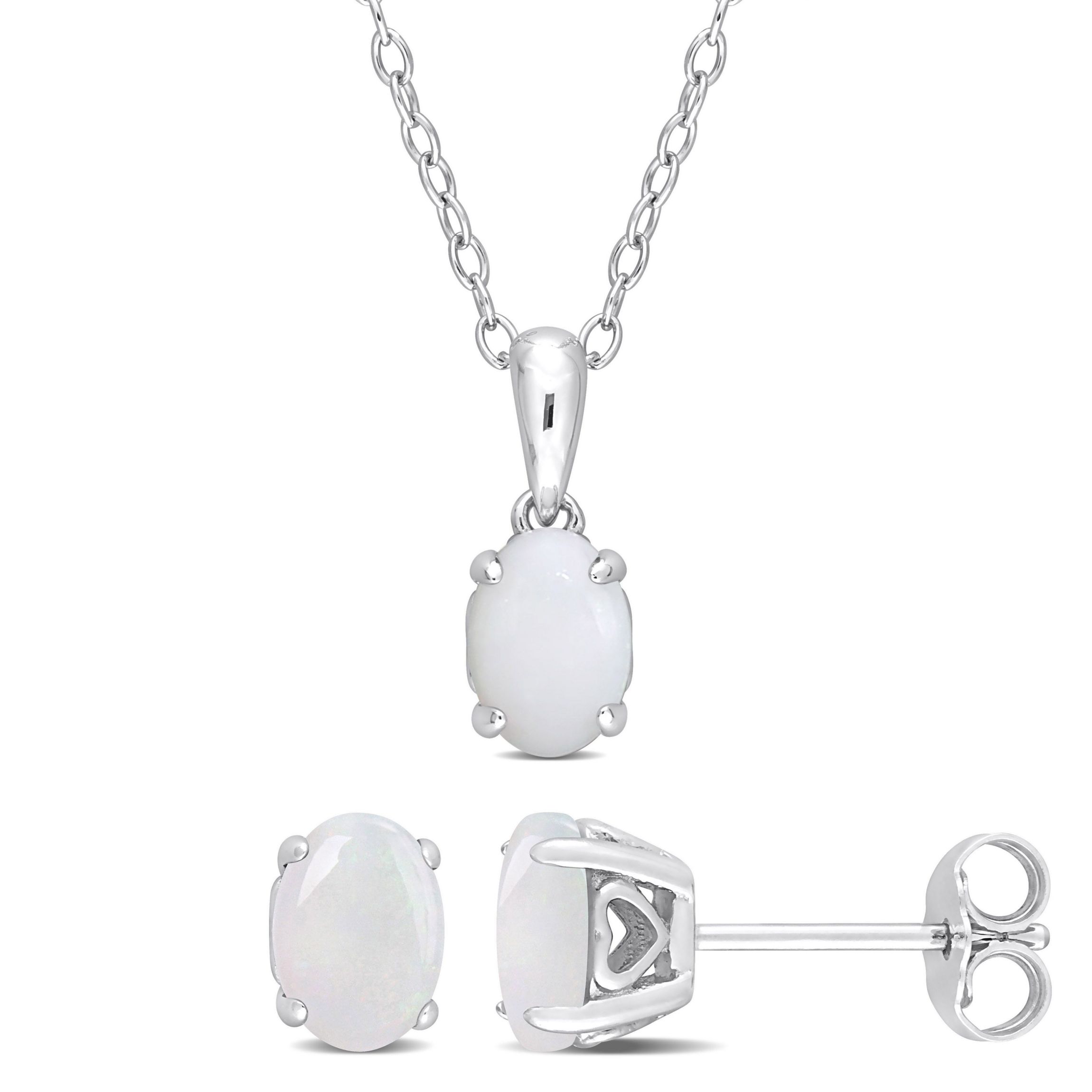 Opal Pendant with Chain and Earrings 2-Piece Set in Sterling Silver