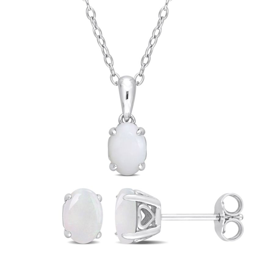 Opal Pendant with Chain and Earrings 2-Piece Set in Sterling Silver