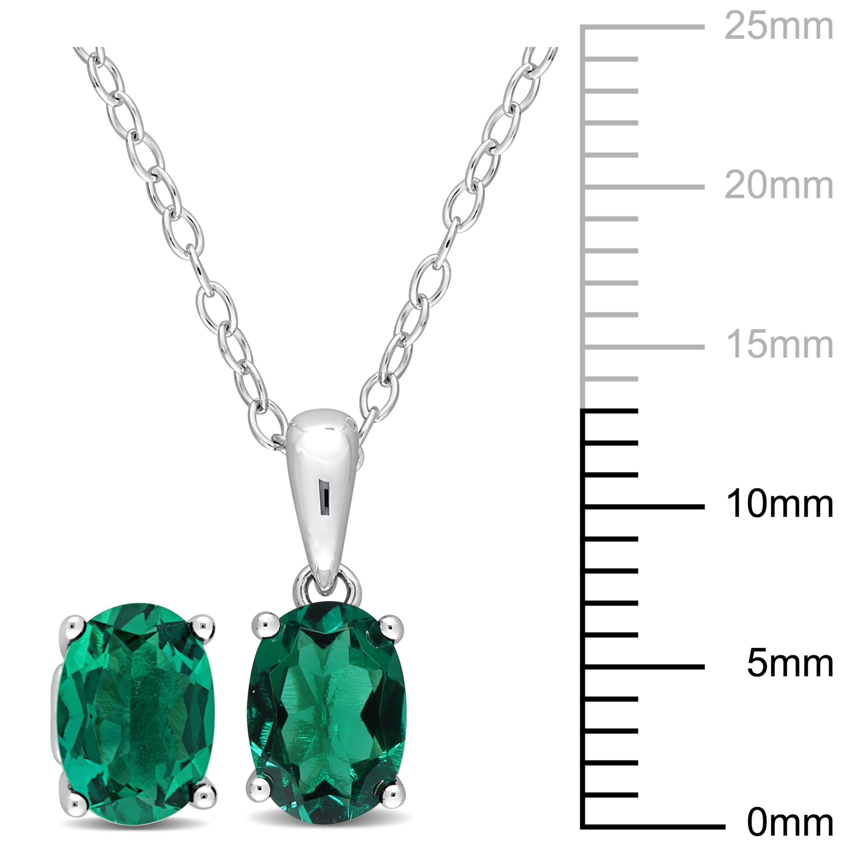 Lab Created Created Emerald Solitaire Pendant with Chain and Stud Earrings 2-Piece Set in Sterling Silver