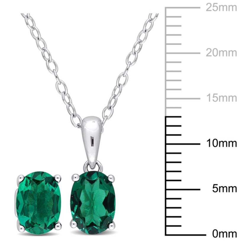 Lab Created Created Emerald Solitaire Pendant with Chain and Stud Earrings 2-Piece Set in Sterling Silver