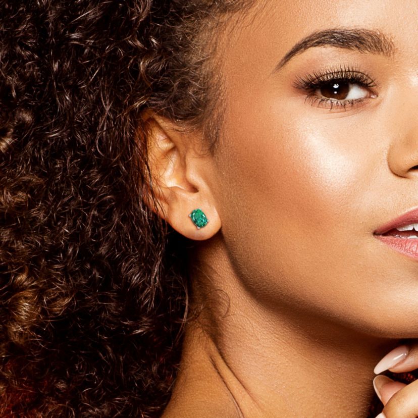 Lab Created Created Emerald Solitaire Pendant with Chain and Stud Earrings 2-Piece Set in Sterling Silver