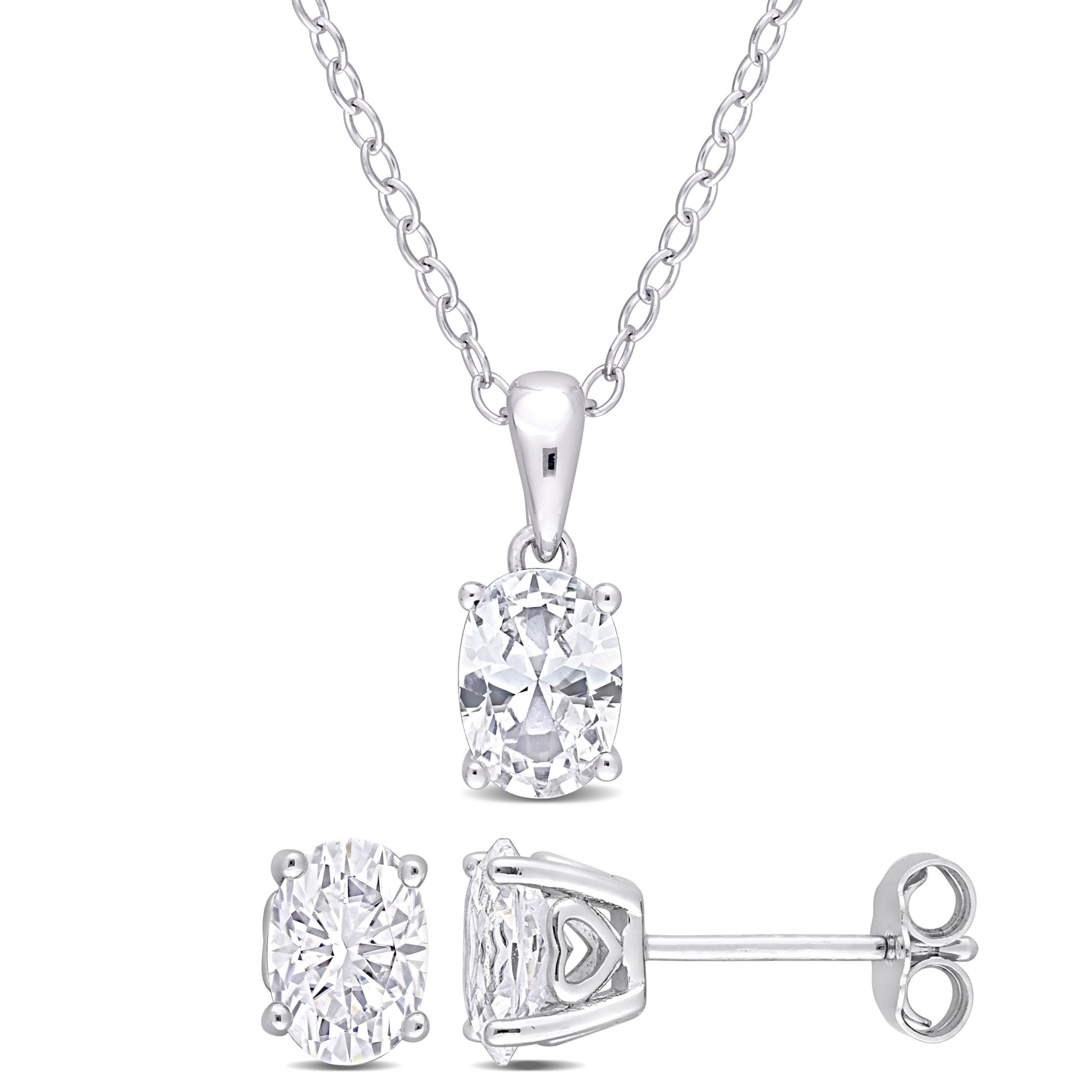 Lab Created Created White Sapphire Pendant with Chain and Earrings 2-Piece Set in Sterling Silver