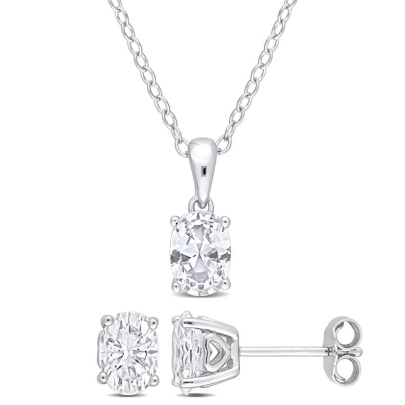 Lab Created Created White Sapphire Pendant with Chain and Earrings 2-Piece Set in Sterling Silver