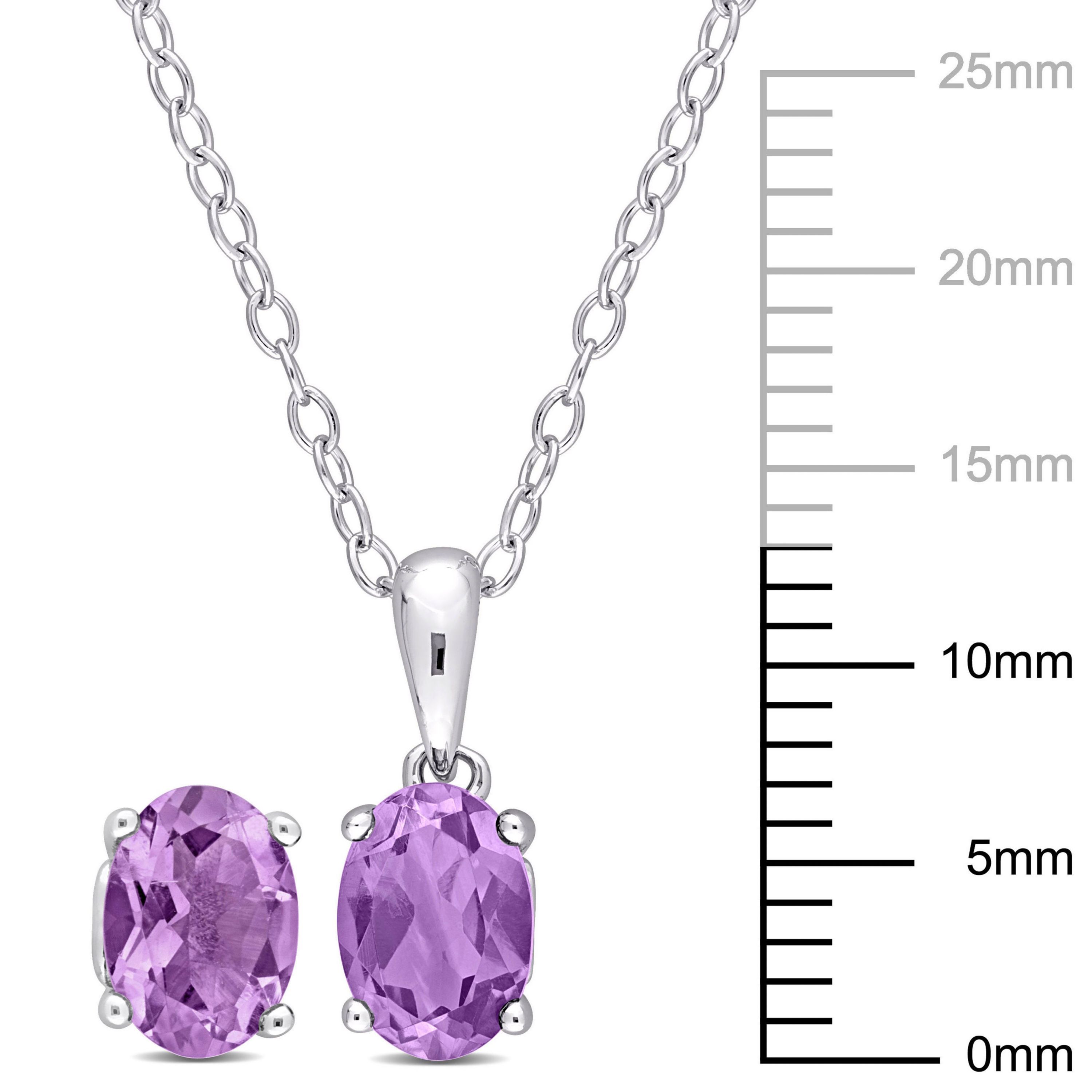 Amethyst Solitaire Pendant with Chain and Stud Earrings 2-Piece Set in Sterling Silver