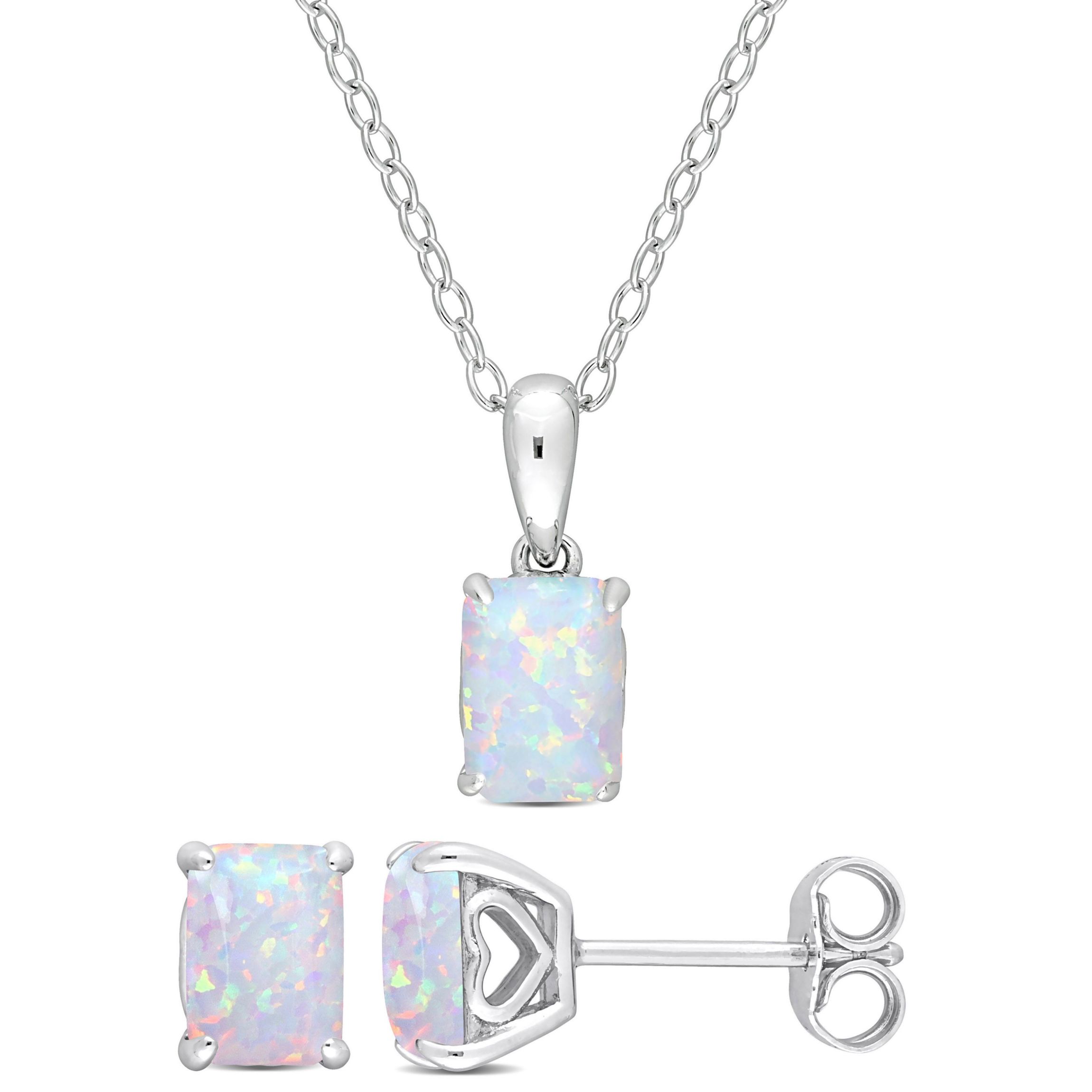 Lab Created Created Opal Pendant with Chain and Earrings 2-Piece Set in Sterling Silver