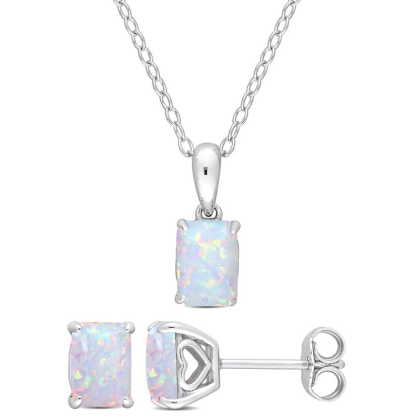 Lab Created Created Opal Pendant with Chain and Earrings 2-Piece Set in Sterling Silver