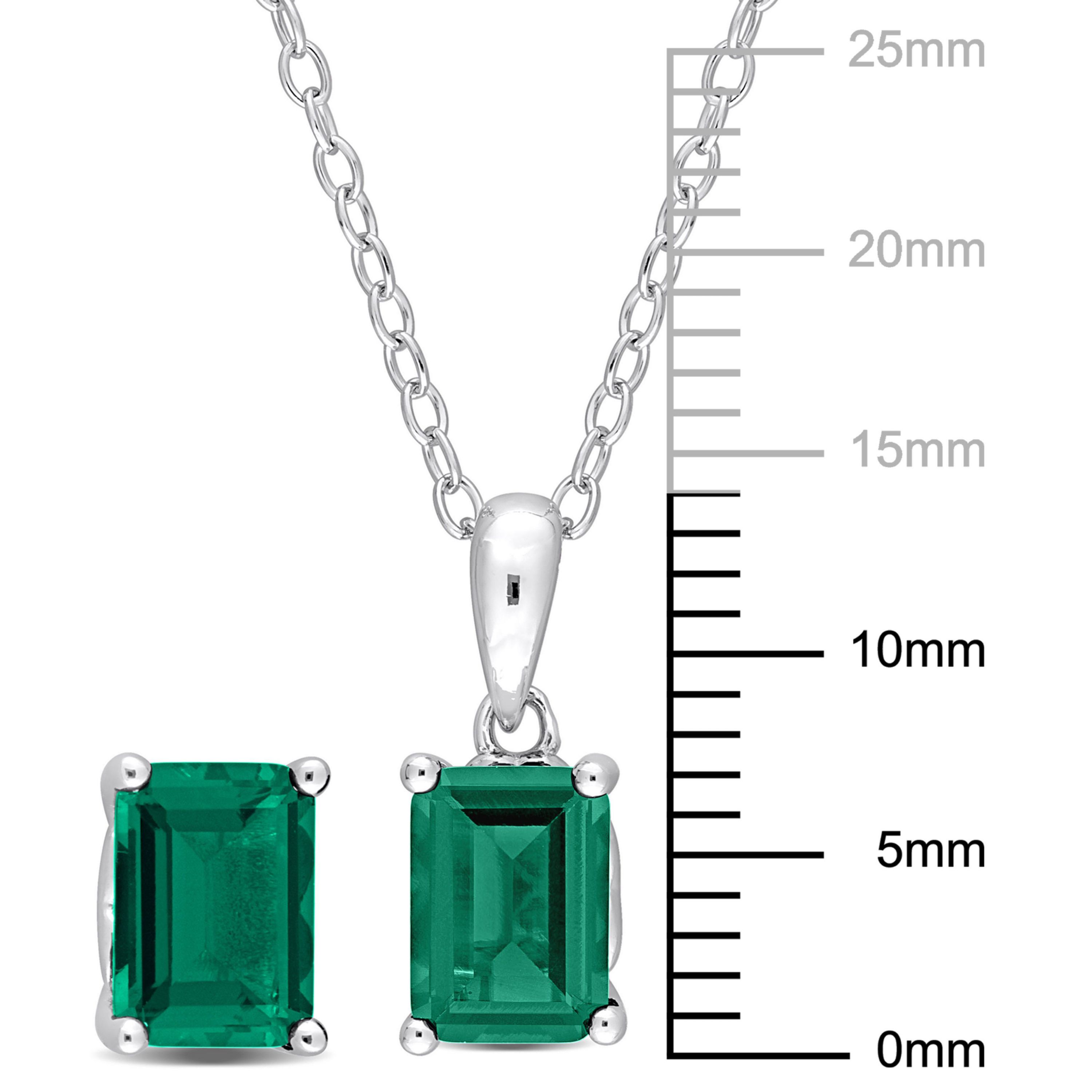 Lab Created Created Emerald Solitaire Pendant with Chain and Stud Earrings 2-Piece Set in Sterling Silver