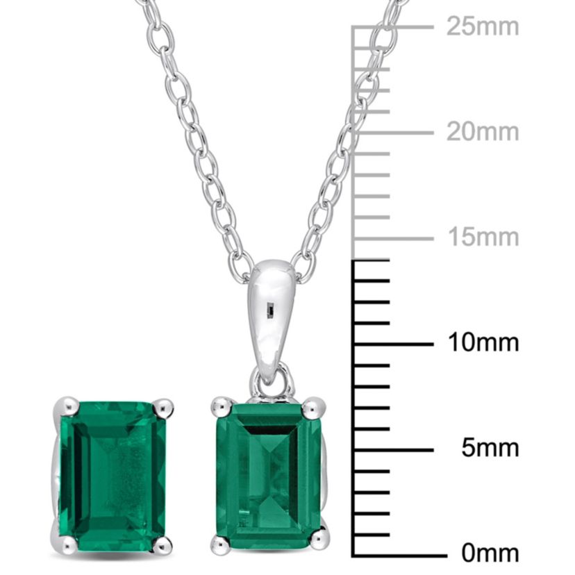 Lab Created Created Emerald Solitaire Pendant with Chain and Stud Earrings 2-Piece Set in Sterling Silver
