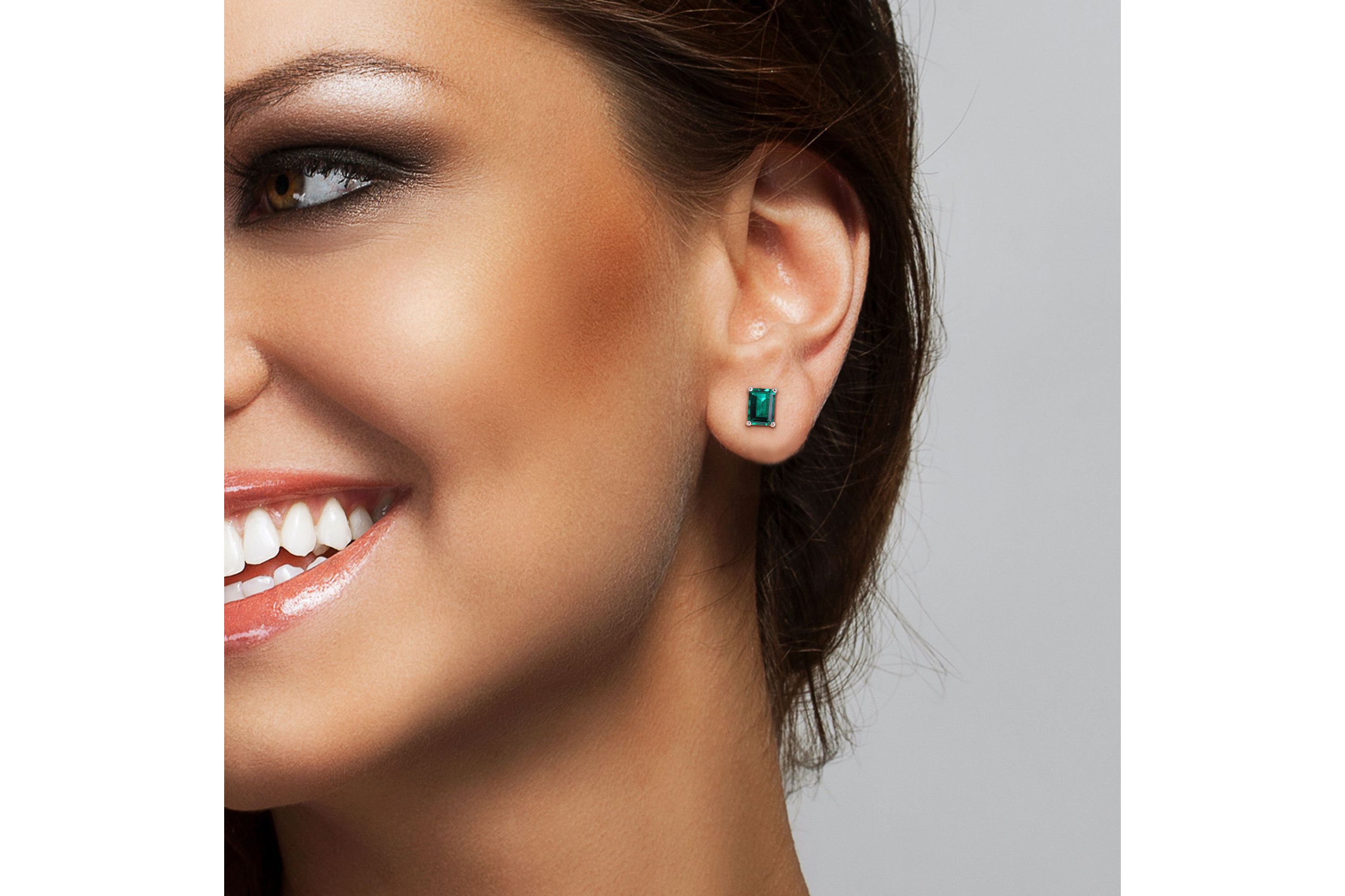 Lab Created Created Emerald Solitaire Pendant with Chain and Stud Earrings 2-Piece Set in Sterling Silver