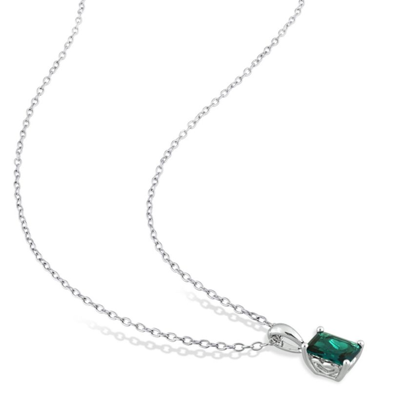 Lab Created Created Emerald Solitaire Pendant with Chain and Stud Earrings 2-Piece Set in Sterling Silver