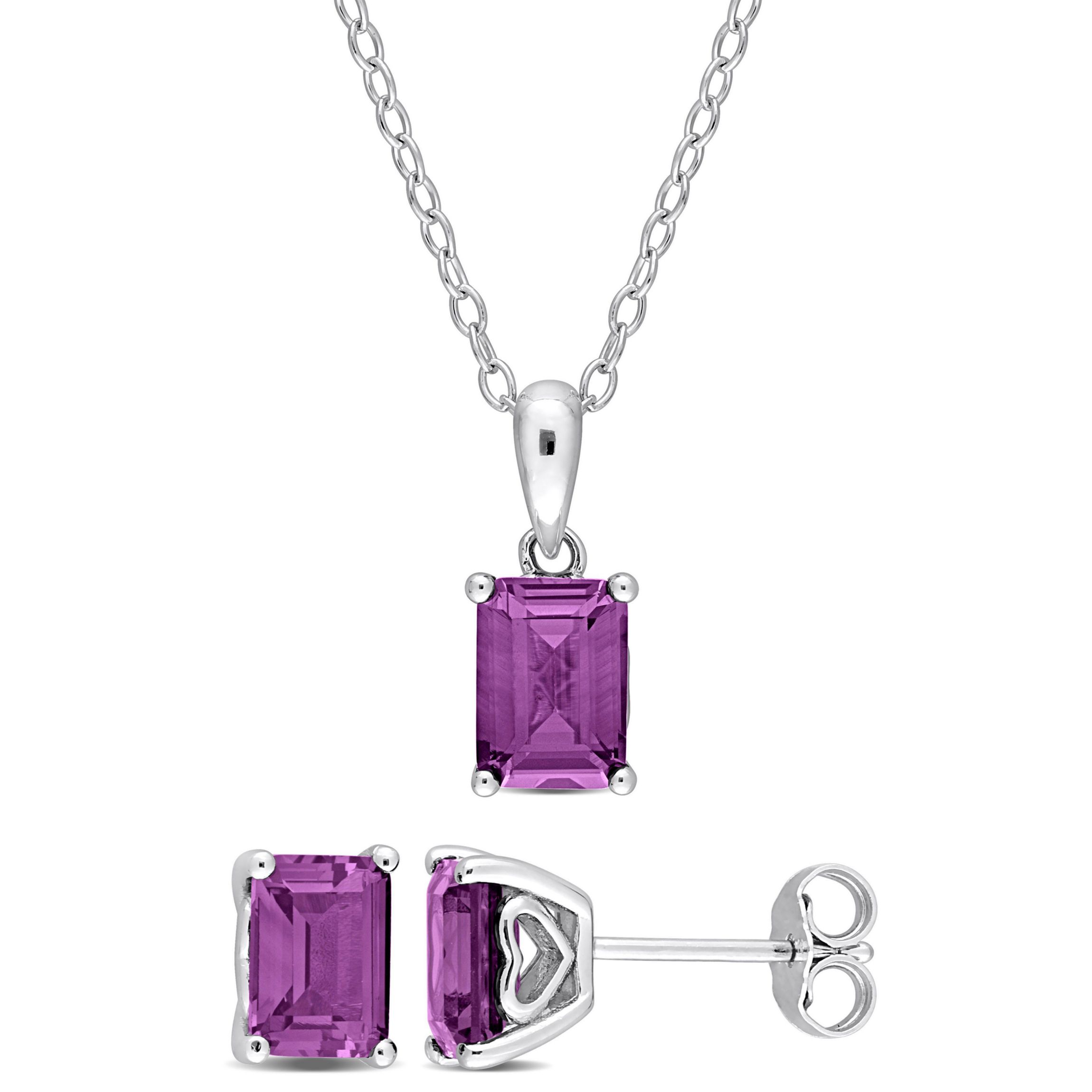 Lab Created Simulated Alexandrite Pendant with Chain and Earrings 2-Piece Set in Sterling Silver