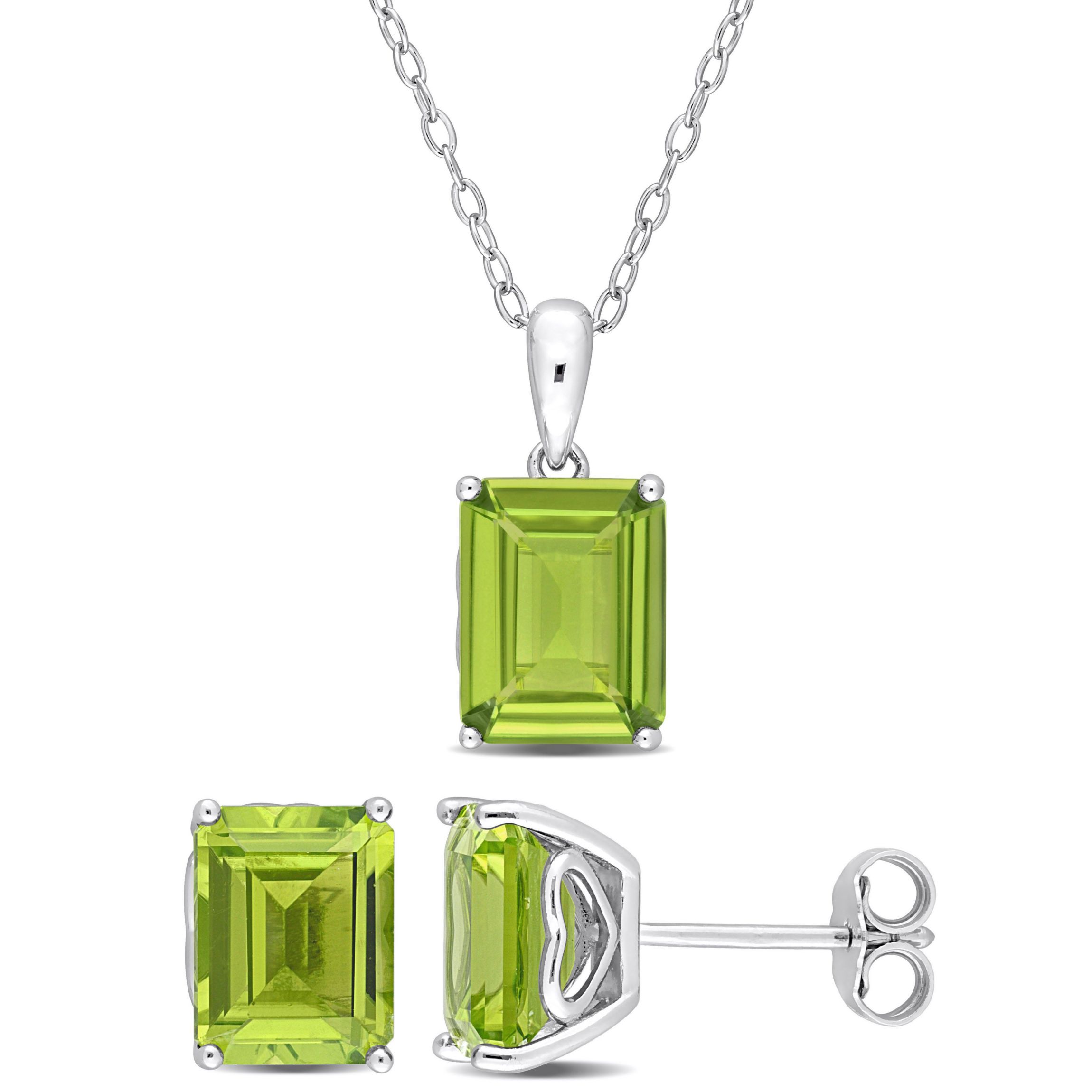 Peridot Pendant with Chain and Earrings 2-Piece Set in Sterling Silver