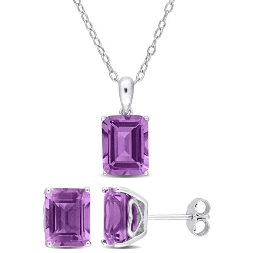 Amethyst Pendant with Chain and Earrings 2-Piece Set in Sterling Silver