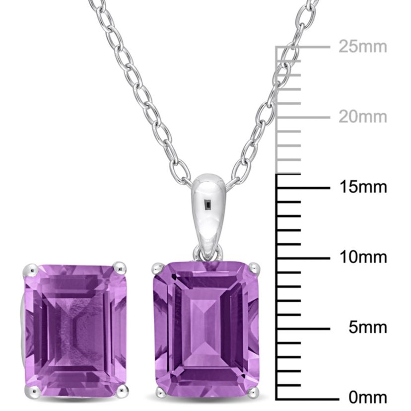 Amethyst Pendant with Chain and Earrings 2-Piece Set in Sterling Silver