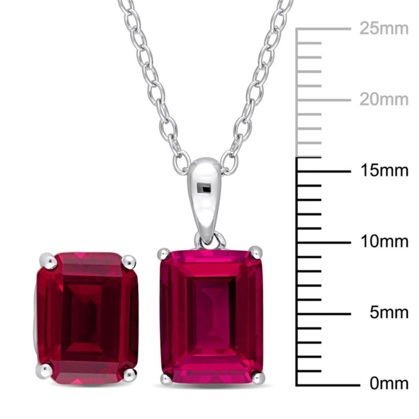 Lab Created Created Ruby Solitaire Pendant with Chain and Stud Earrings 2-Piece Set in Sterling Silver