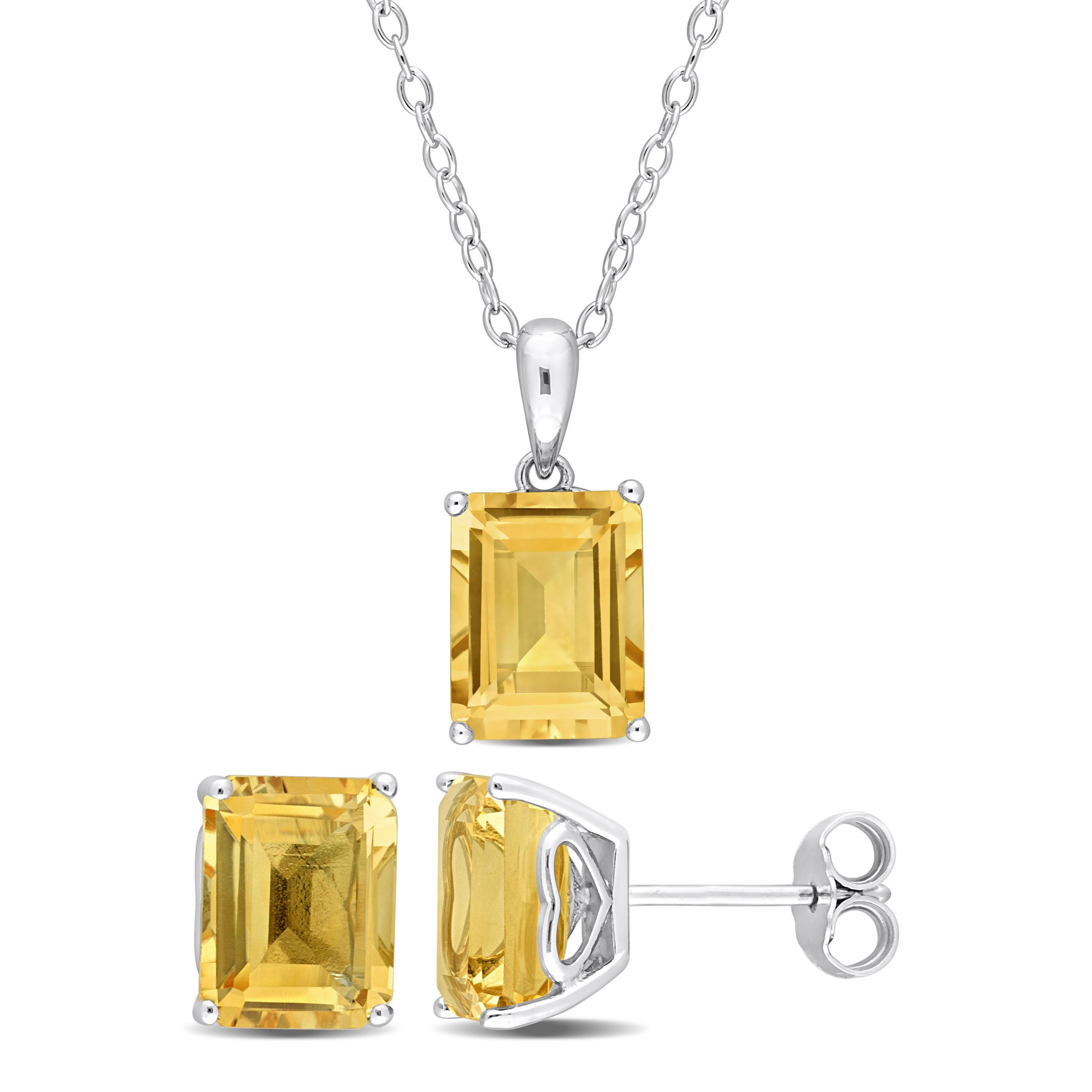 Citrine Pendant with Chain and Earrings 2-Piece Set in Sterling Silver