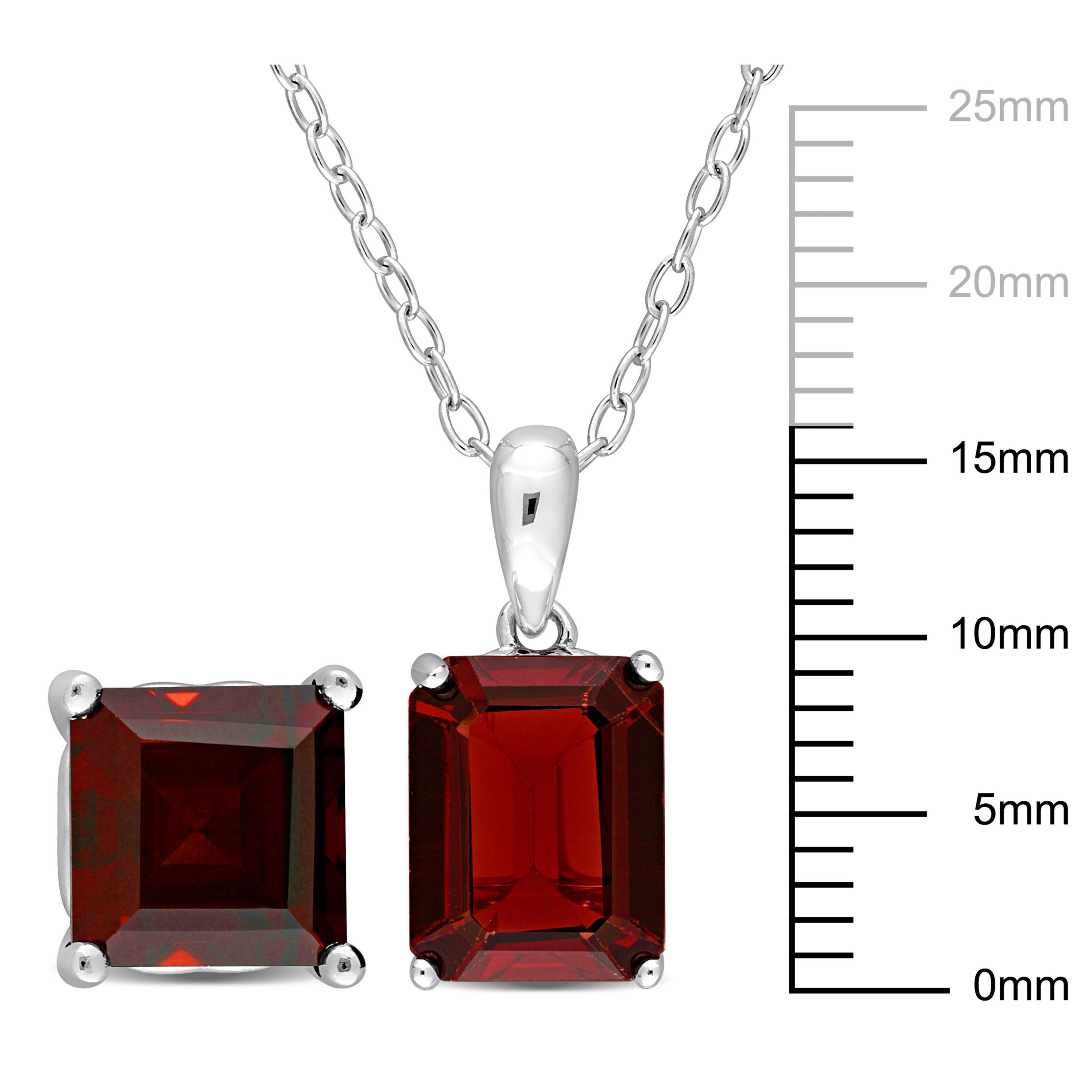 Garnet Solitaire Pendant with Chain and Stud Earrings 2-Piece Set in Sterling Silver