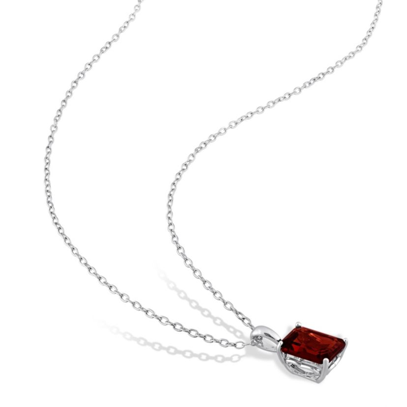 Garnet Solitaire Pendant with Chain and Stud Earrings 2-Piece Set in Sterling Silver