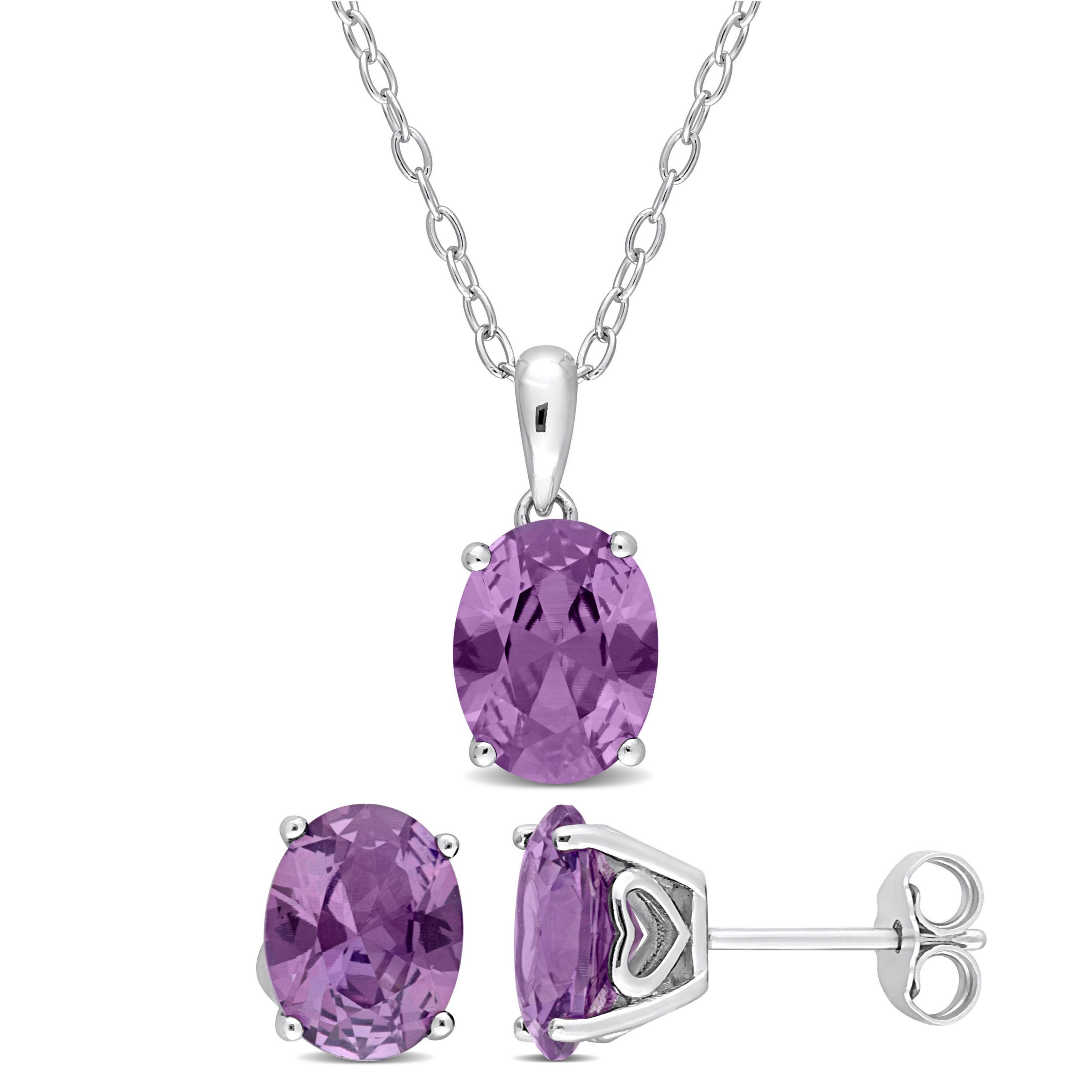 Simulated Alexandrite Pendant with Chain and Earrings 2-Piece Set in Sterling Silver