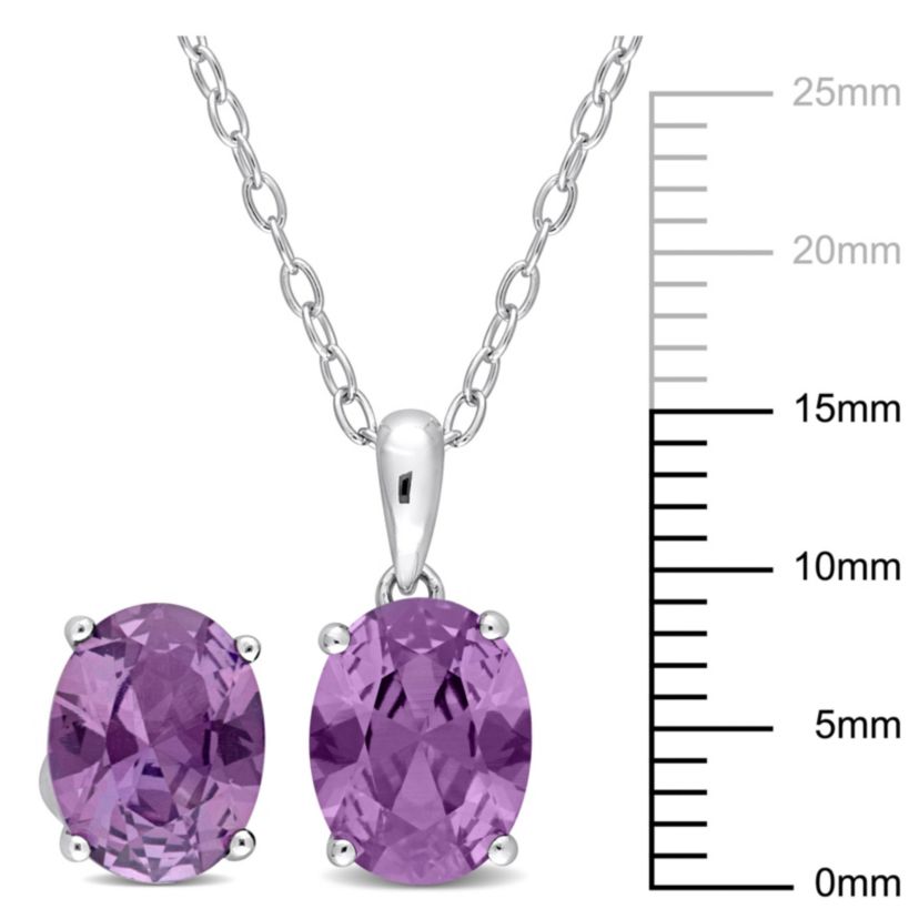 Simulated Alexandrite Pendant with Chain and Earrings 2-Piece Set in Sterling Silver