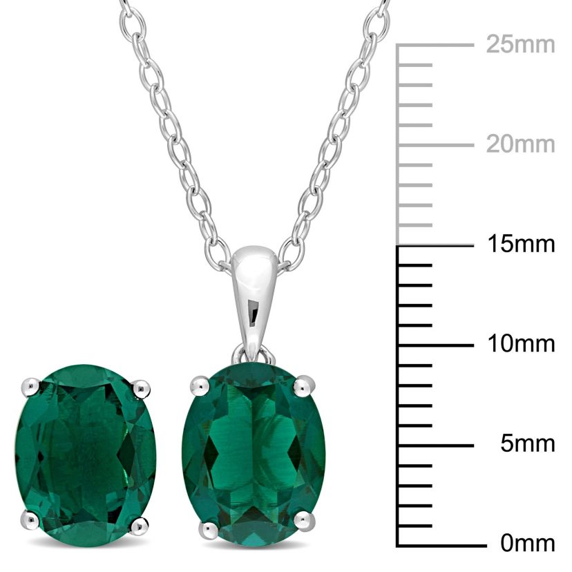 Lab Created Created Emerald Pendant with Chain and Earrings 2-Piece Set in Sterling Silver