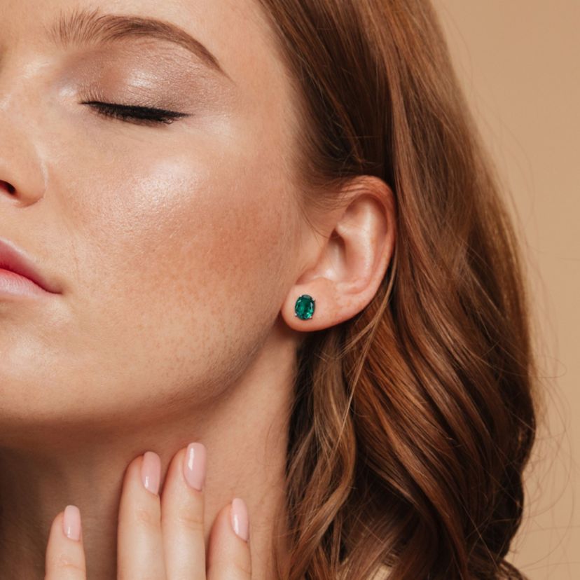Lab Created Created Emerald Pendant with Chain and Earrings 2-Piece Set in Sterling Silver