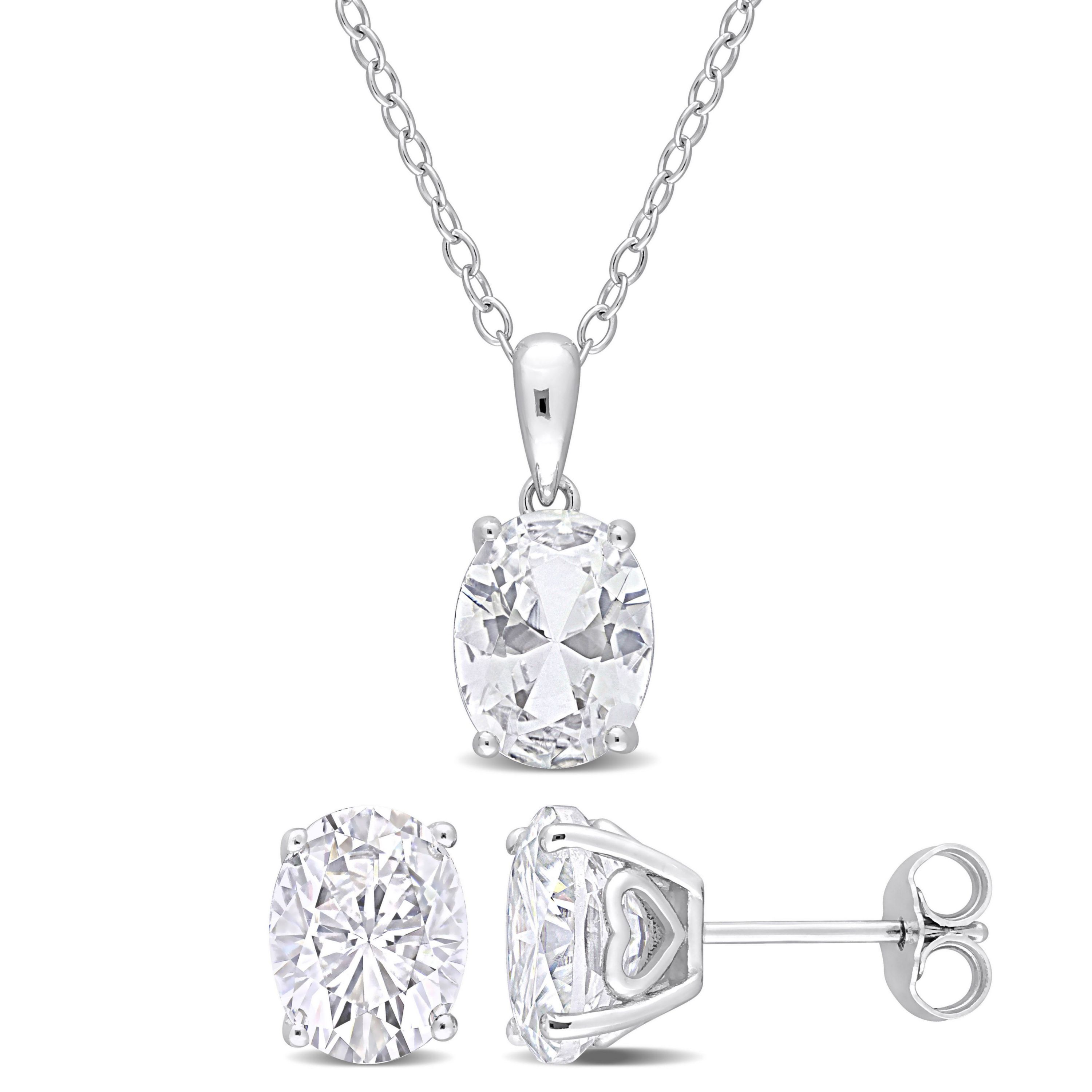White Topaz Pendant with Chain and Earrings 2-Piece Set in Sterling Silver