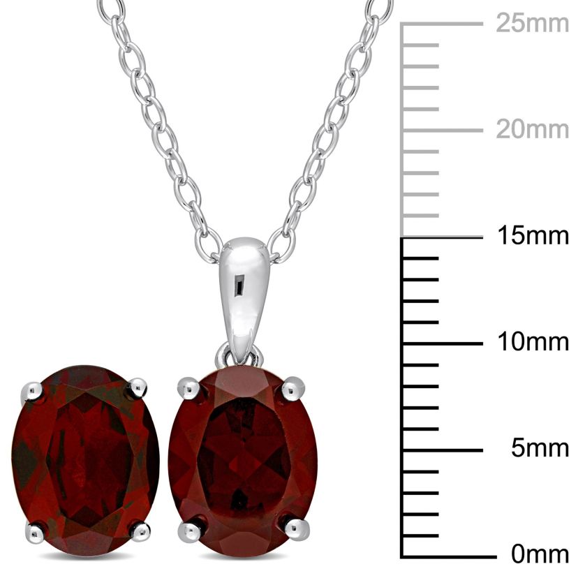 Garnet Solitaire Pendant with Chain and Stud Earrings 2-Piece Set in Sterling Silver
