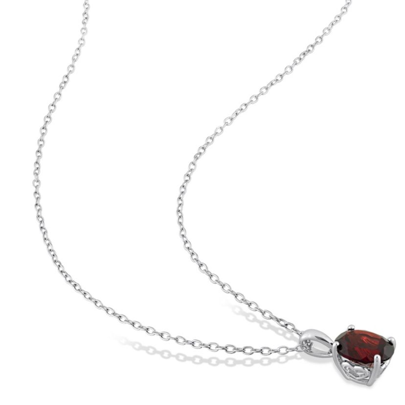 Garnet Solitaire Pendant with Chain and Stud Earrings 2-Piece Set in Sterling Silver