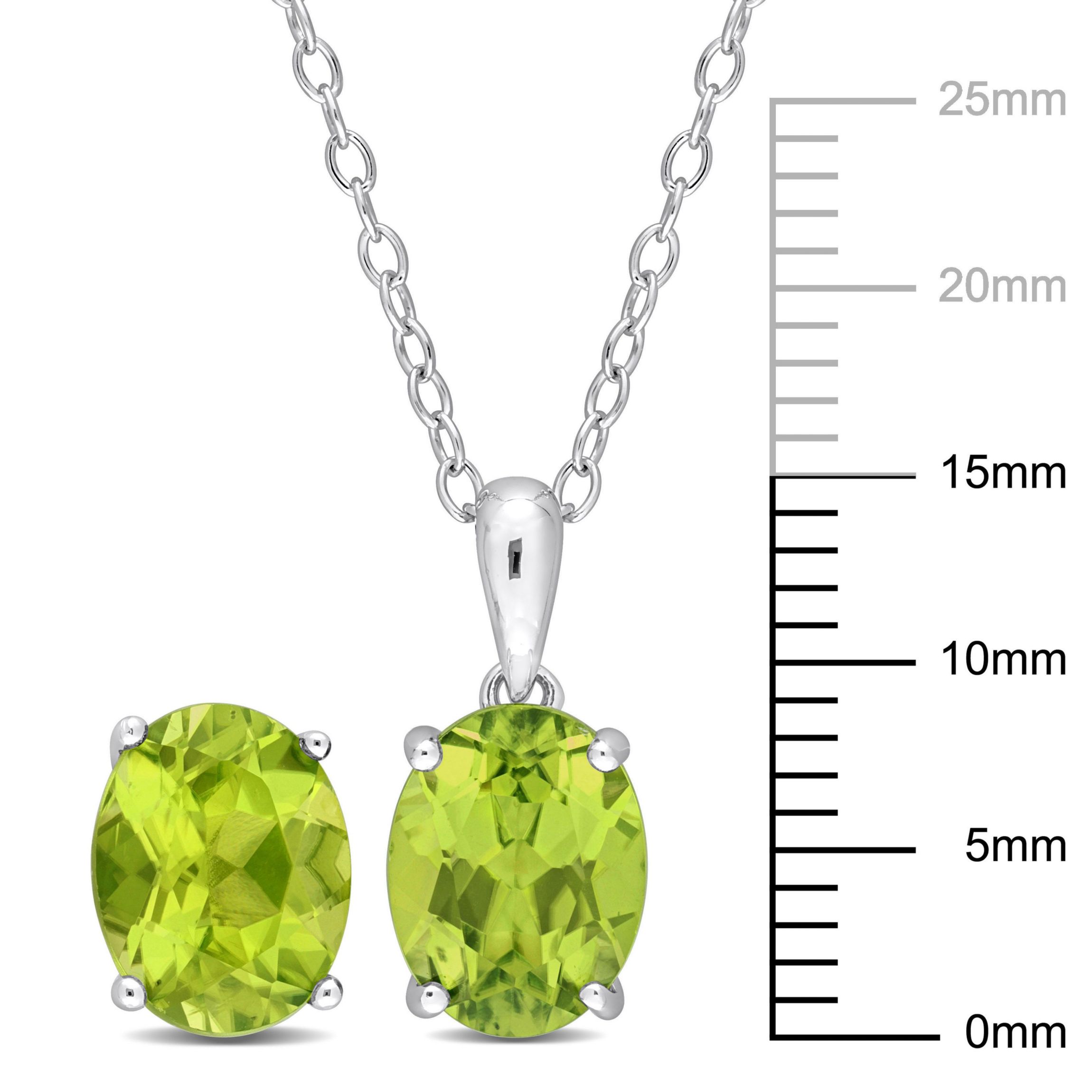 Peridot Solitaire Pendant with Chain and Stud Earrings 2-Piece Set in Sterling Silver
