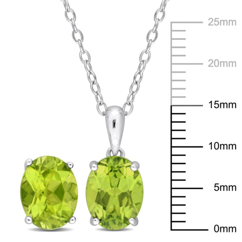 Peridot Solitaire Pendant with Chain and Stud Earrings 2-Piece Set in Sterling Silver