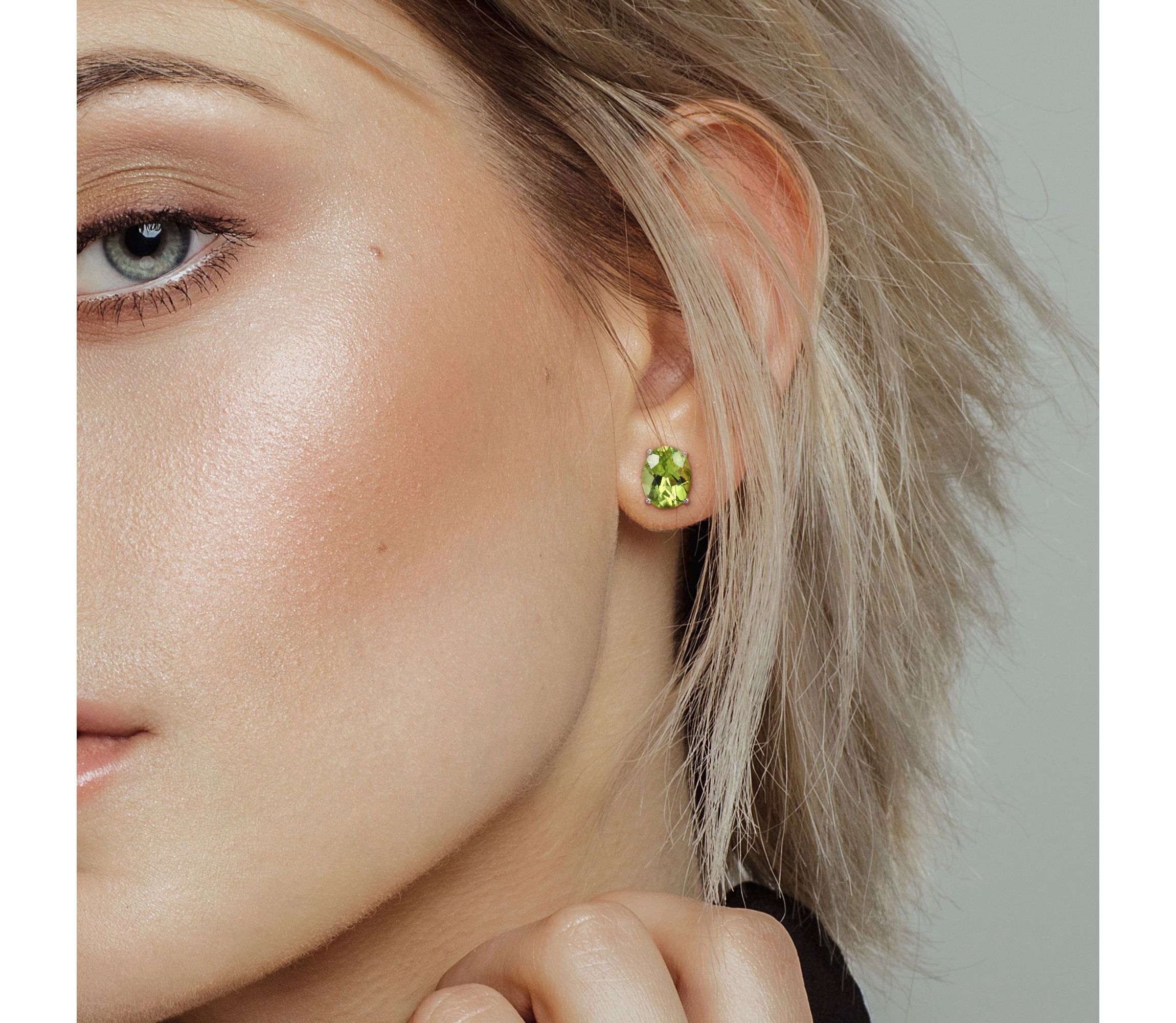 Peridot Solitaire Pendant with Chain and Stud Earrings 2-Piece Set in Sterling Silver