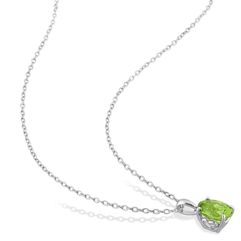 Peridot Solitaire Pendant with Chain and Stud Earrings 2-Piece Set in Sterling Silver