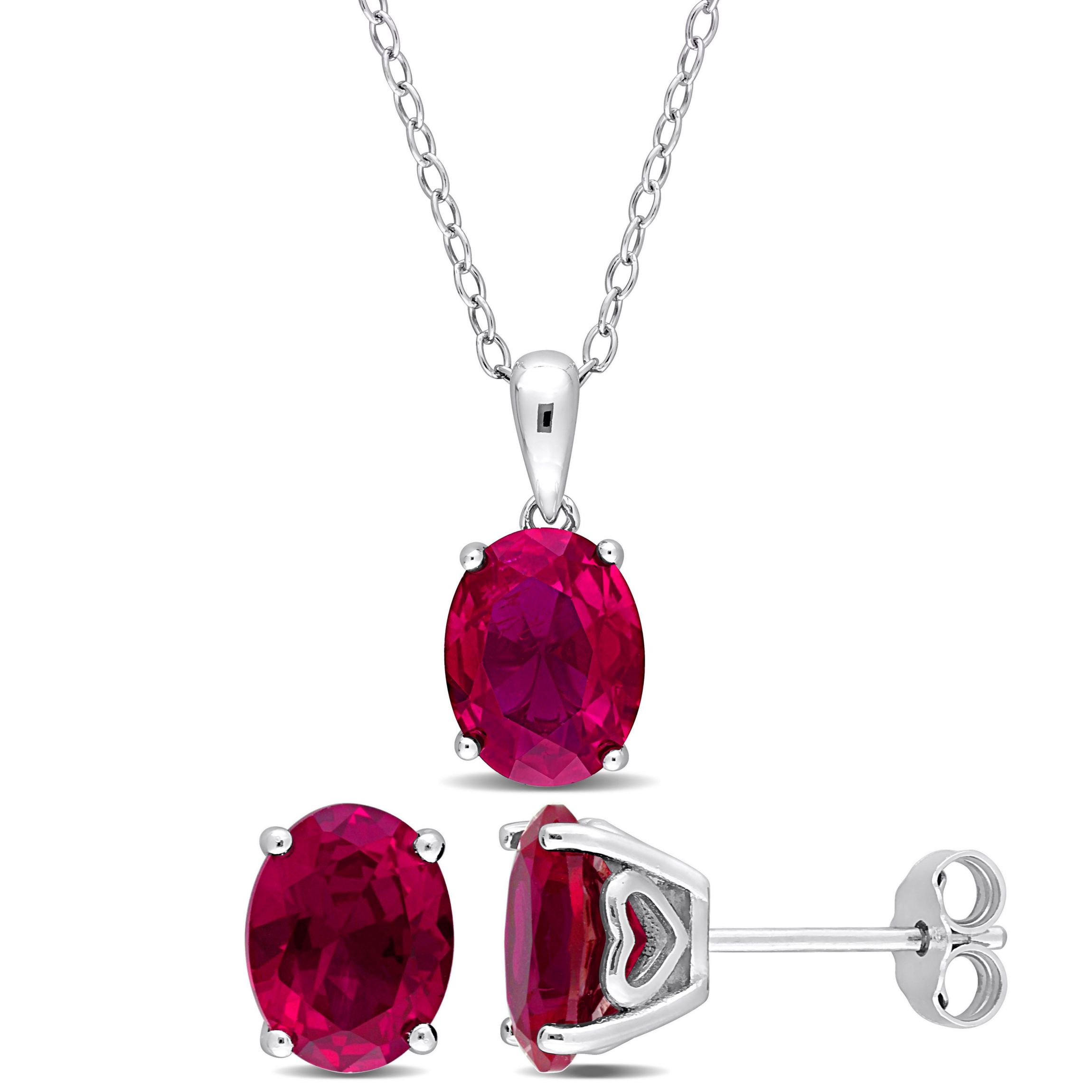 Lab Created Created Ruby Pendant with Chain and Earrings 2-Piece Set in Sterling Silver