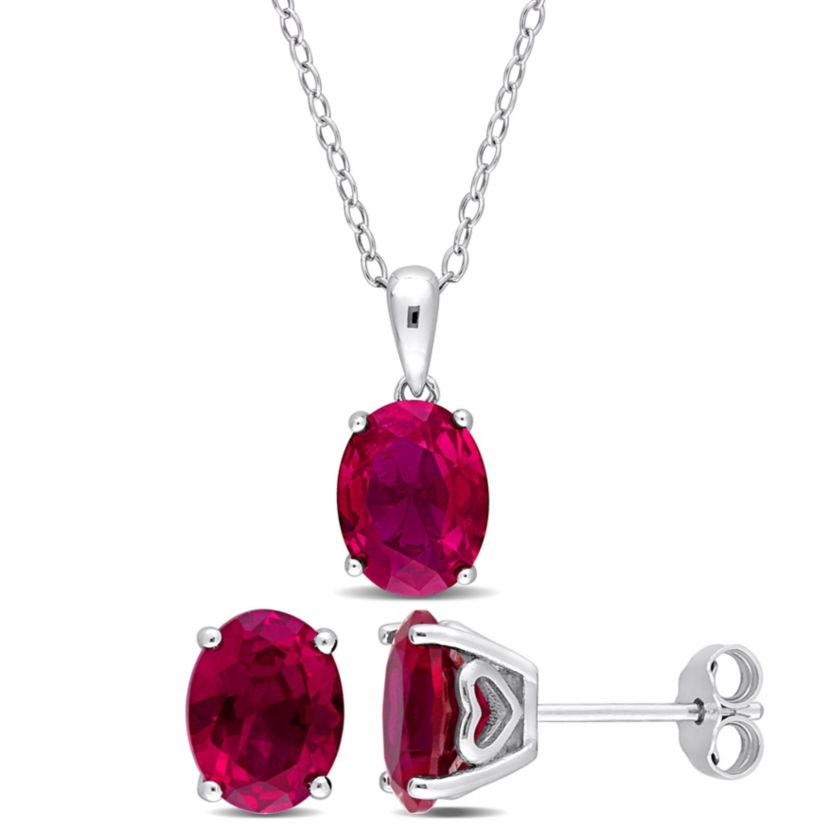 Lab Created Created Ruby Pendant with Chain and Earrings 2-Piece Set in Sterling Silver