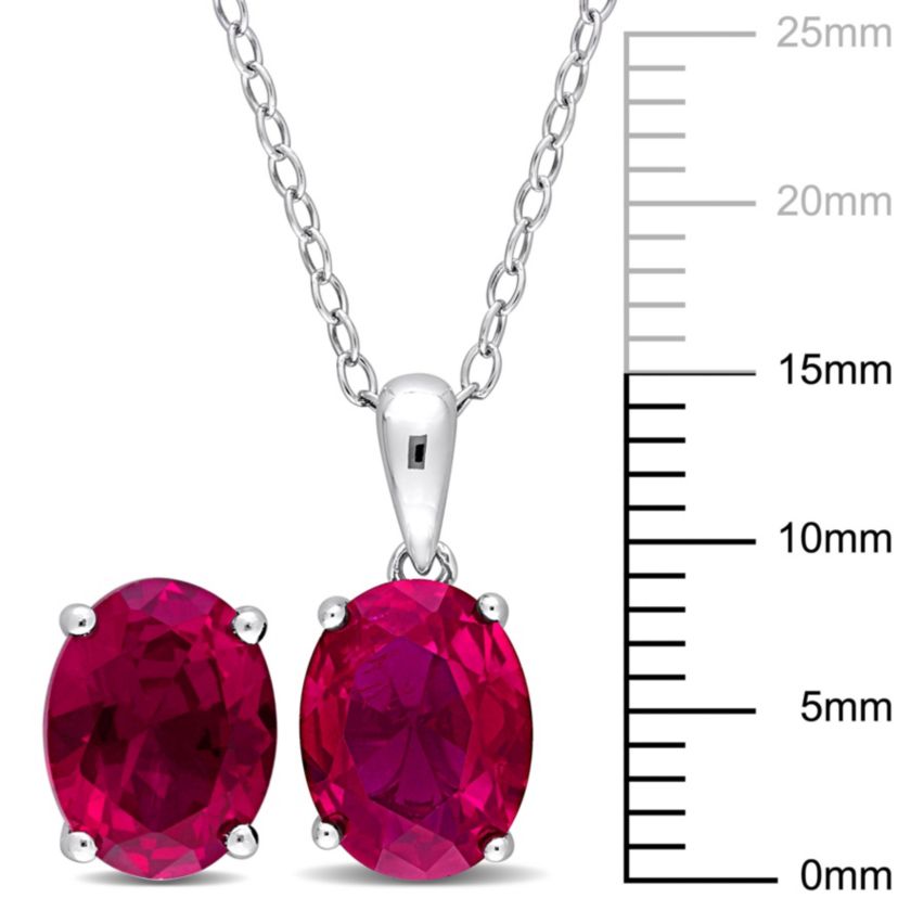 Lab Created Created Ruby Pendant with Chain and Earrings 2-Piece Set in Sterling Silver
