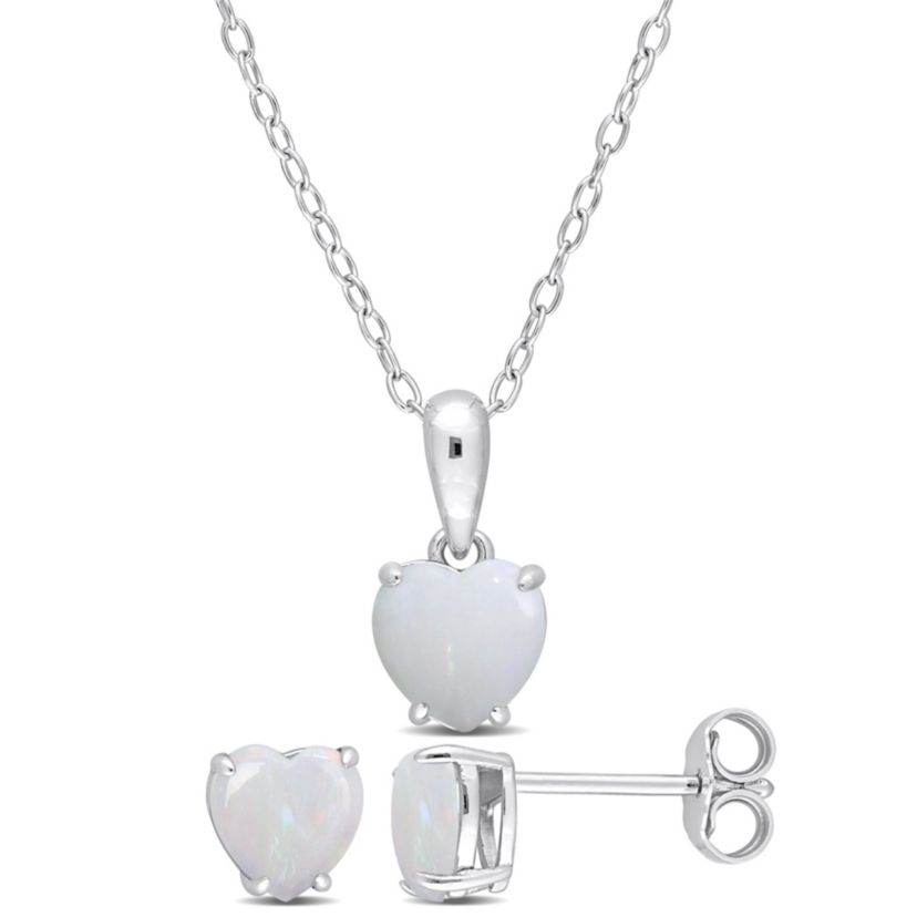 Opal Solitaire Pendant with Chain and Stud Earrings 2-Piece Set in Sterling Silver