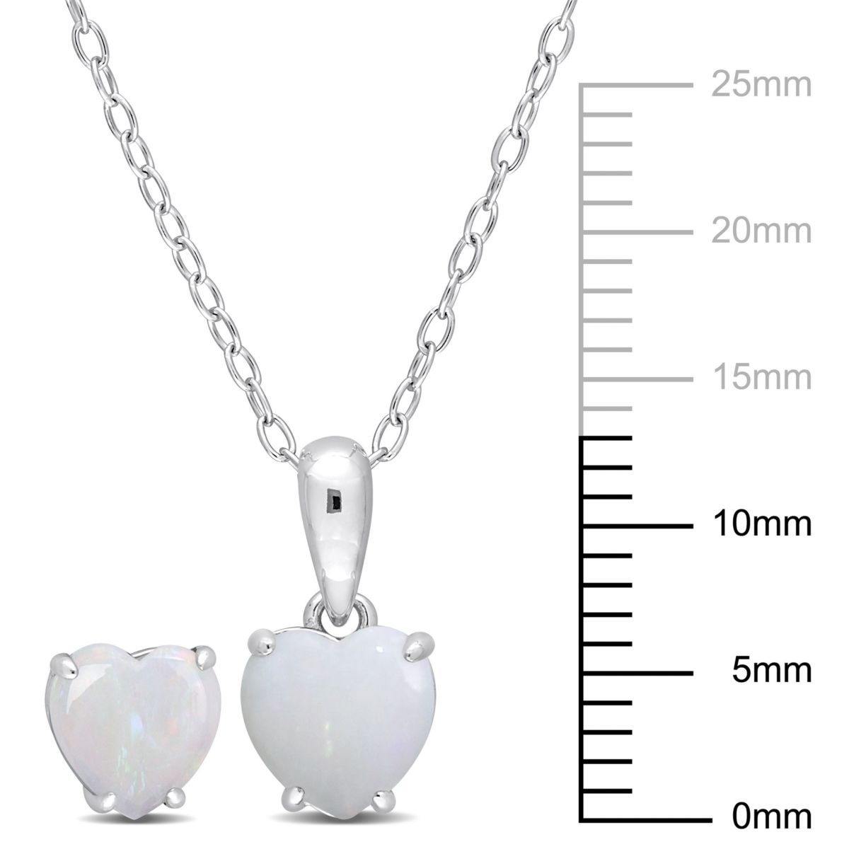 Opal Solitaire Pendant with Chain and Stud Earrings 2-Piece Set in Sterling Silver