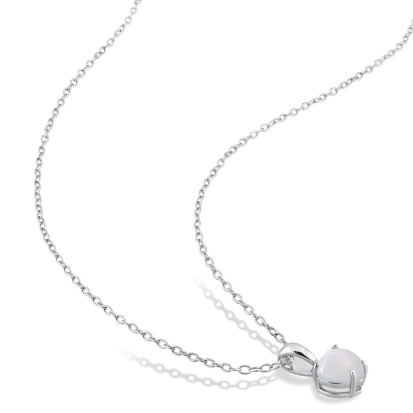 Opal Solitaire Pendant with Chain and Stud Earrings 2-Piece Set in Sterling Silver